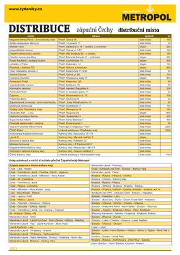 DISTRIBUCE Západní Čechy Distribuční Místa (List 5 )