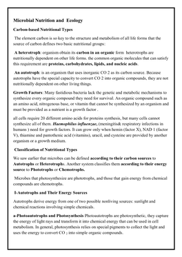 Microbial Nutrition and Ecology