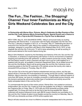 The Fun...The Fashion...The Shopping! Channel Your Inner Fashionista As Macy's Girls Weekend Celebrates Sex and the City 2