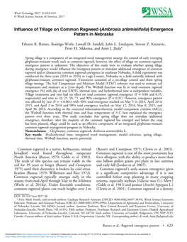 Influence of Tillage on Common Ragweed (Ambrosia Artemisiifolia) Emergence Pattern in Nebraska