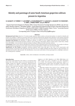 Identity and Parentage of Some South American Grapevine Cultivars Present in Argentina