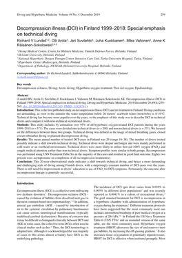Decompression Illness (DCI) in Finland 1999–2018