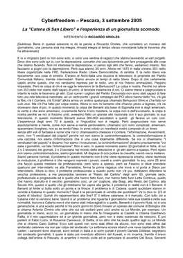 Cyberfreedom – Pescara, 3 Settembre 2005 La "Catena Di San Libero" E L'esperienza Di Un Giornalista Scomodo