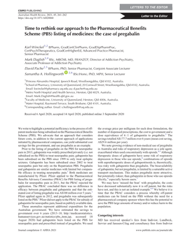 (PBS) Listing of Medicines: the Case of Pregabalin