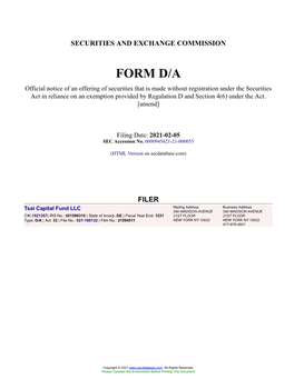 Tsai Capital Fund LLC Form D/A Filed 2021-02-05