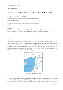 Checklist of the Freshwater Decapod Crustaceans from the Orontes River