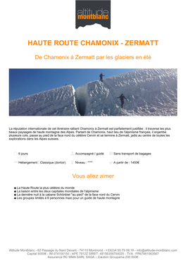 Haute Route Chamonix - Zermatt