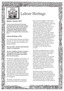 Bulletin Summer 2019 Labour Heritage