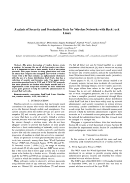 Analysis of Security and Penetration Tests for Wireless Networks with Backtrack Linux