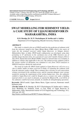 A Case Study of Ujjani Reservoir in Maharashtra, India