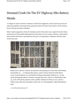 Demand Crash on the EV Highway Hits Battery Metals Page 1 of 3
