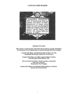 Captain John Baker Was Stated to Have Been Born in Bingen-On-The-Rhine,1 Germany in 1737 and His Original Surname May Have Been Becher