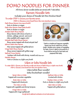 Dinner Noodle Menu