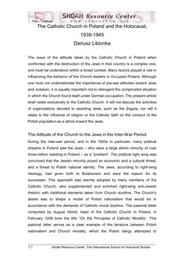 The Catholic Church in Poland and the Holocaust, 1939-1945