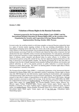 Violations of Roma Rights in the Russian Federation
