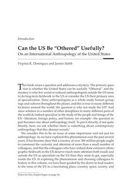 Can the US Be “Othered” Usefully? on an International Anthropology of the United States