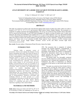 Avian Diversity of Lahore Zoo Safari in Winter Season Lahore, Pakistan