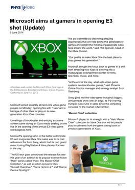 Microsoft Aims at Gamers in Opening E3 Shot (Update) 9 June 2014