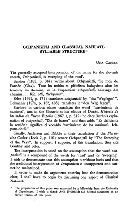 OCHPANIZTLI and CLASSICAL NAHUATL SYLLABLE Strucl'ure 1