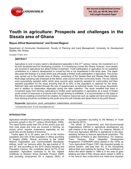 Youth in Agriculture: Prospects and Challenges in the Sissala Area of Ghana