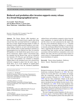 Reduced Seed Predation After Invasion Supports Enemy Release in a Broad Biogeographical Survey