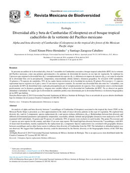 Alpha and Beta Diversity of Cantharidae (Coleoptera) in the Tropical Dry Forest of the Mexican