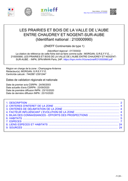 LES PRAIRIES ET BOIS DE LA VALLE DE L'aube ENTRE CHAUDREY ET NOGENT-SUR-AUBE (Identifiant National : 210000990)