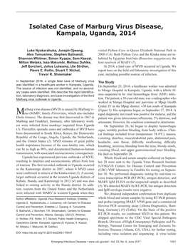 Isolated Case of Marburg Virus Disease, Kampala, Uganda, 2014