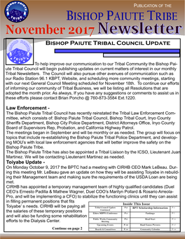 Bishop Paiute Tribal Council Update