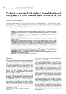 Food Patterns Associated with Intakes of Fat, Carbohydrate and Dietary Fibre