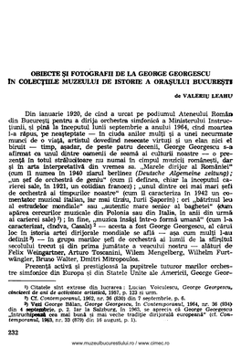 Obiecte Şi Fotografii De La George Georgescu in Colecţiile Muzeului De Istorie a Oraşului Bucureşti