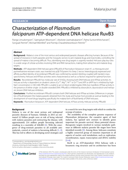 Characterization of Plasmodium Falciparum ATP-Dependent DNA