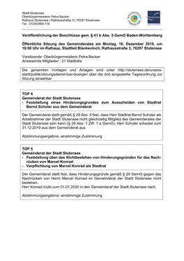 Veröffentlichung Der Beschlüsse Gem. § 41 B Abs. 5 Gemo Baden-Württemberg