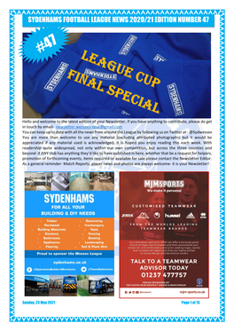 Sydenhams Football League News 2020/21 Edition Number 47