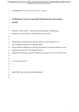 Evolutionary Success of a Parasitic B Chromosome Rests on Gene Content
