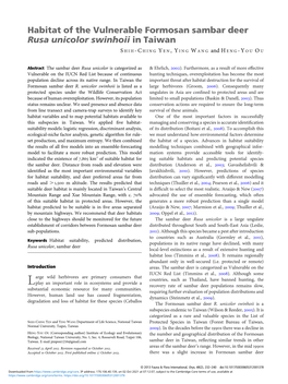 Habitat of the Vulnerable Formosan Sambar Deer Rusa Unicolor Swinhoii in Taiwan