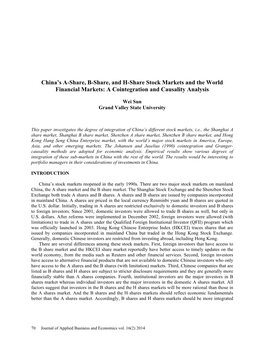 China's A-Share, B-Share, and H-Share Stock Markets and The