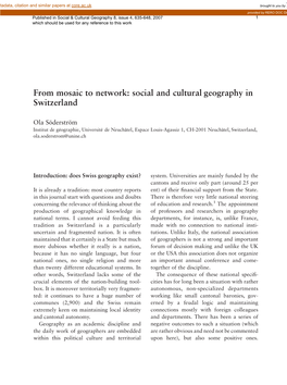 From Mosaic to Network: Social and Cultural Geography in Switzerland