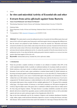 In Vitro Anti-Microbial Activity of Essential Oils and Other Extracts