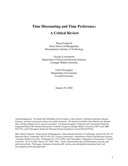 Time Discounting and Time Preference: a Critical Review