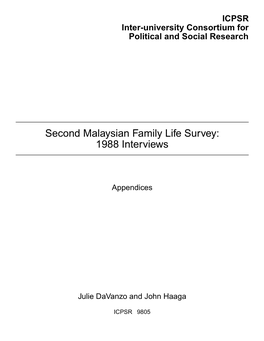 Second Malaysian Family Life Survey: 1988 Interviews
