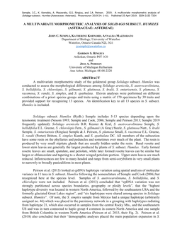 A Multivariate Morphometric Analysis of Solidago Subsect. Humiles (Asteraceae: Astereae)