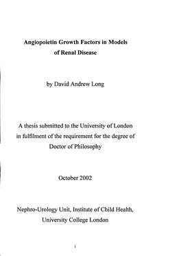 Angiopoietin Growth Factors in Models of Renal Disease