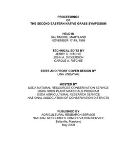 Proceedings of the Second Eastern Native Grass Symposium