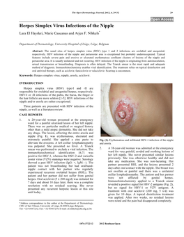 Herpes Simplex Virus Infections of the Nipple Lara El Hayderi, Marie Caucanas and Arjen F