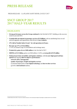 SNCF GROUP HY 2017 Results PR July 28.2017