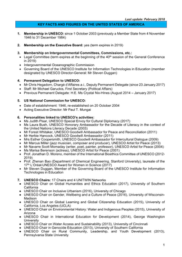 1 KEY FACTS and FIGURES on the UNITED STATES of AMERICA 1. Membership in UNESCO: Since 1 October 2003 (Previously a Member State