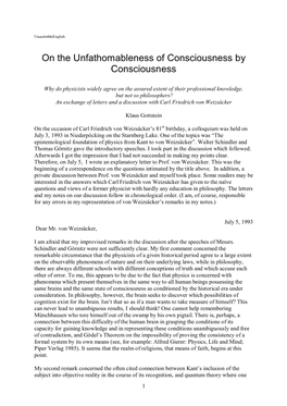 On the Unfathomableness of Consciousness by Consciousness