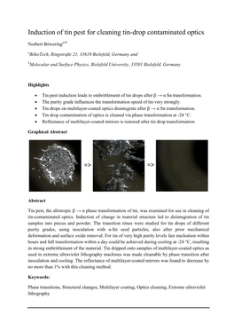 Induction of Tin Pest for Cleaning Tin-Drop Contaminated Optics