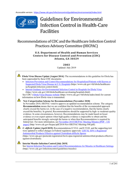 Guidelines for Environmental Infection Control in Health-Care Facilities